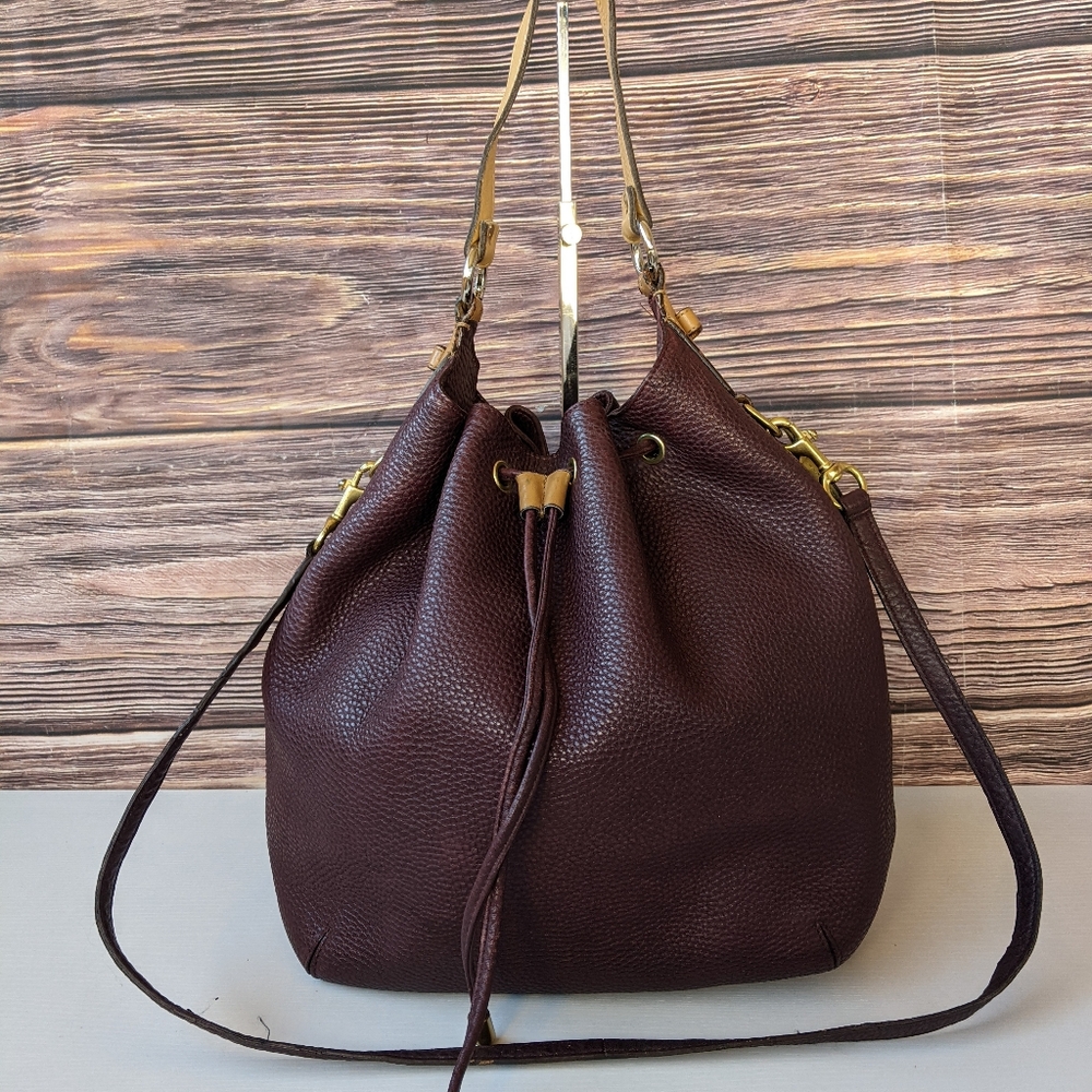 Coach Dark Brown Pebbled Leather Drawstring Hobo with Gold Hardware